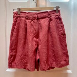 Old Navy Women High Waist Linen Blend Tailored Trouser Shorts Medium Cranberry